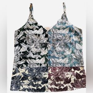 Skies Are Blue Split-Panel Leaf Print Camisole in Black, Teal & Burgundy